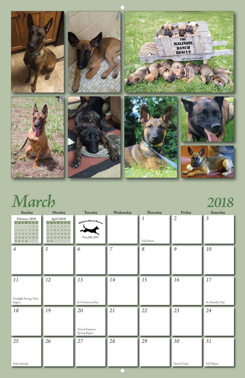 Malinois Ranch Rescue 2018 Calendar Fundraising