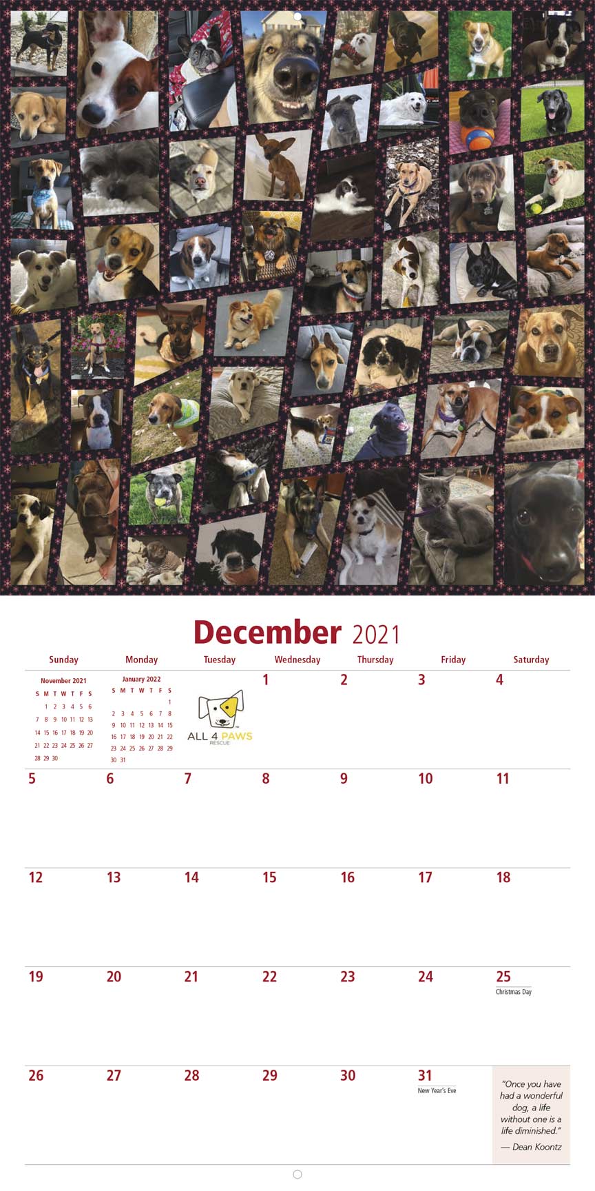 All 4 Paws Rescue 2021 Calendar Fundraising