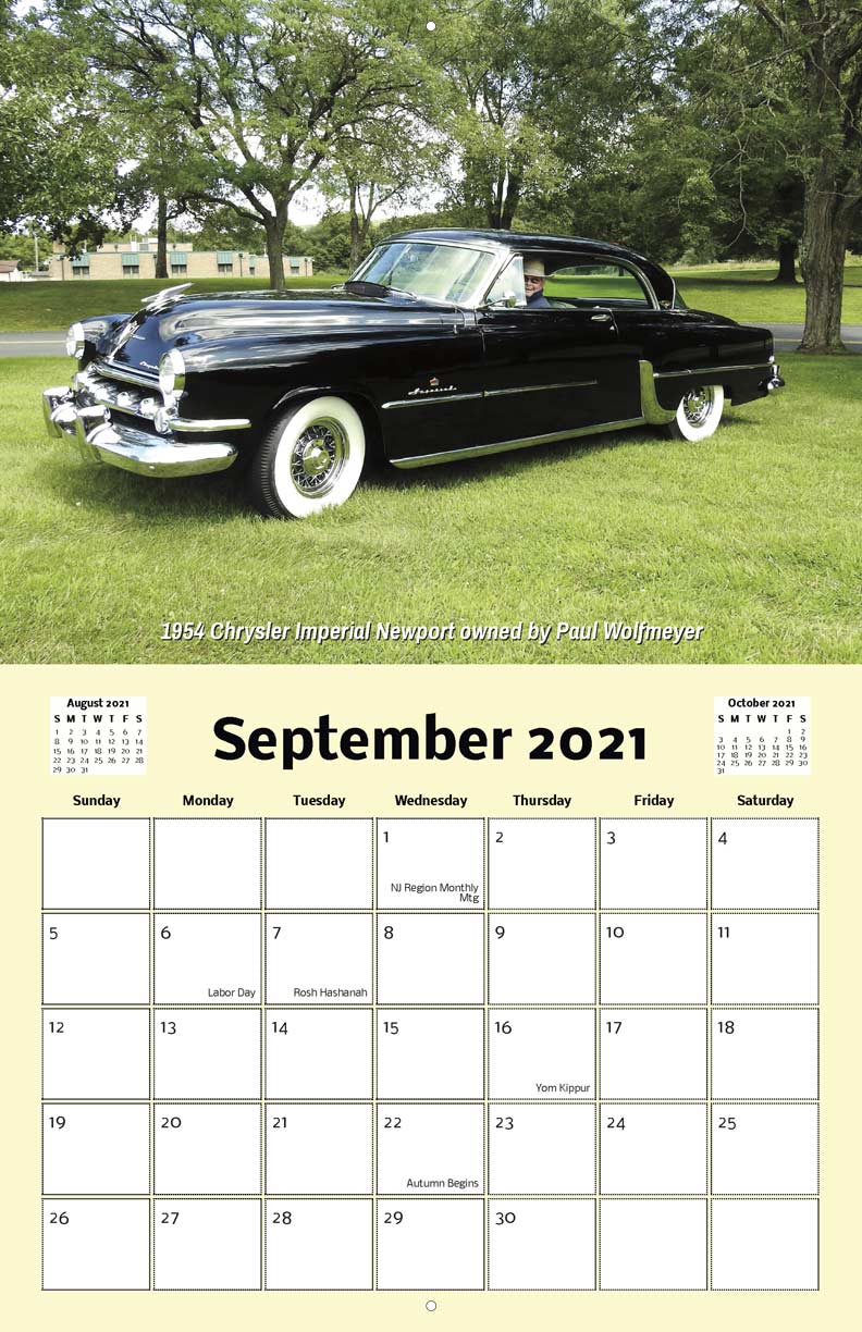 NJ Region AACA 2021 Calendar Fundraising