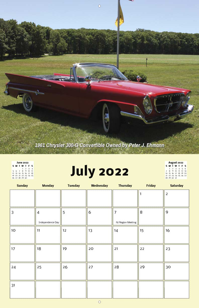 NJ Region AACA 2022 Calendar Fundraising